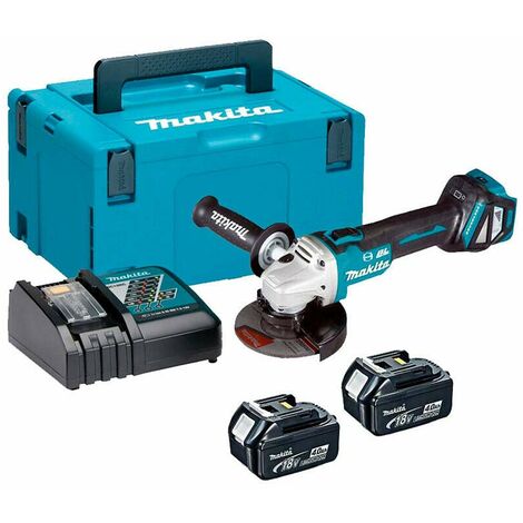 Makita DGA513RMJ Cordless 18v Brushless 125mm Angle Grinder With 2x4Ah Batteries, Charger And MAKPAC Case