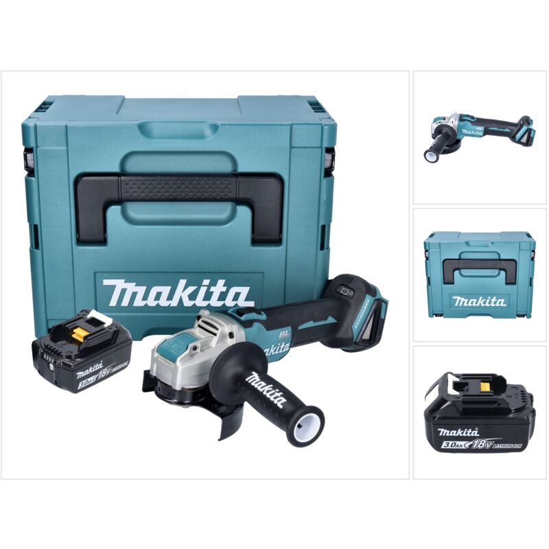 Makita DGA521F1X1J Meuleuse d'angle sans fil 125 mm 18V X LOCK Brushless + 1x Batterie 3 0 Ah + Coffret Makpac sans chargeur