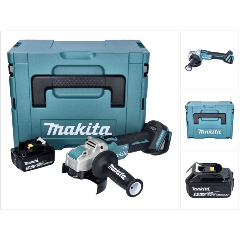 Makita DGA521G1X1J Meuleuse d'angle sans fil 125 mm 18V X LOCK Brushless + 1x Batterie 6 0 Ah + Coffret Makpac sans chargeur