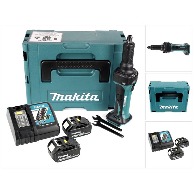 Dgd 800 rmj 18 v Smerigliatrice diritta in valigetta Makpac + 2x Batterie 4,0 Ah + Caricatore - Makita