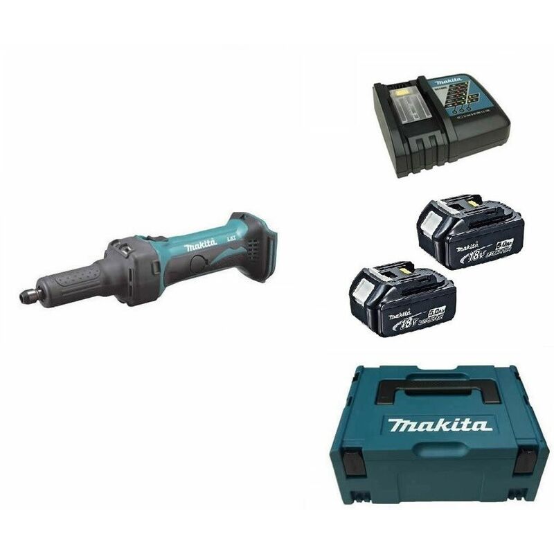 

Makita - DGD800RTJ Amoladora recta a baterías 18V Li-Ion set (2 baterías 5.0 amperios) en maletín Mbox - 6mm