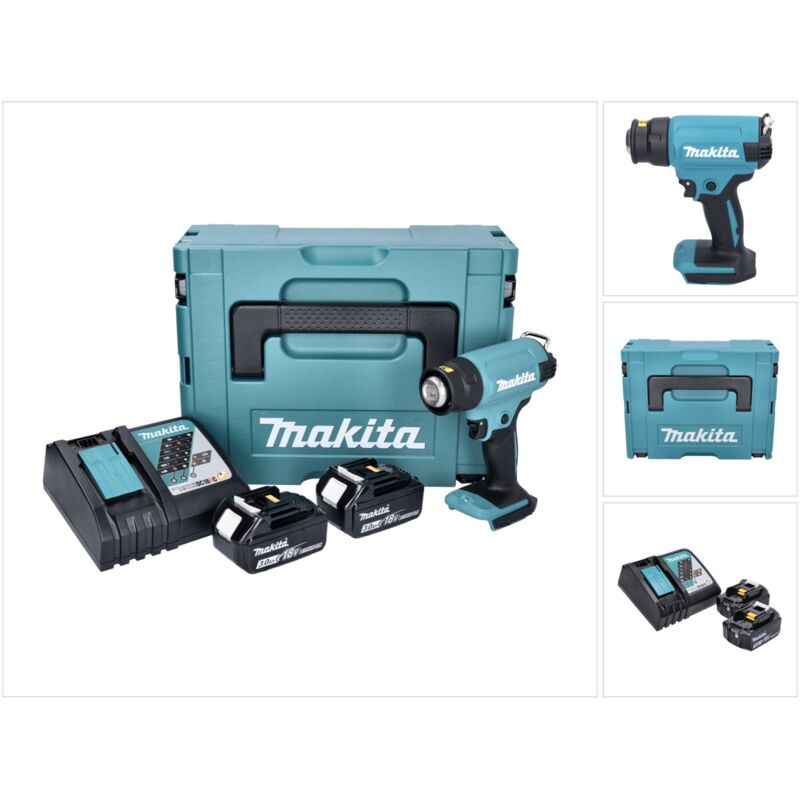 Makita - dhg 180 rfj Pistola ad aria calda a batteria 550 °c 18V + 2x batterie 3.0Ah + caricabatterie + valigetta Makpac
