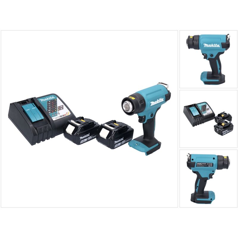 Makita - dhg 180 rt Pistola ad aria calda a batteria 550°C 18V + 2x Batterie 5.0Ah + senza caricabatterie