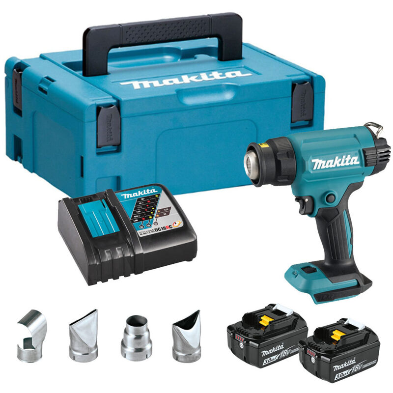 Makita DHG181RFJ 18V LXT Cordless Heat Gun - 2x 3Ah Battery, Charger & Makpac 2