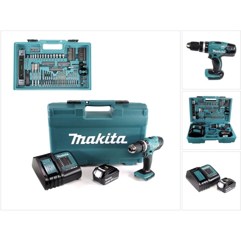 Image of Makita DHP 453 FX12 Akku Schlagbohrschrauber 18V 42Nm + 1x 3,0Ah + Ladegerät + 101tlg Zubehör Set + Koffer