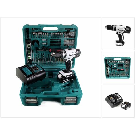 Makita DHP 453 SFTK Perceuse visseuse à percussion 18 V + 1x Batterie BL 1830 3 Ah + Chargeur + 101 pièces Set d'accessoires + Coffret de transport