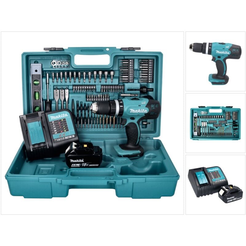 Image of Makita DHP 453 SGX5 Akku Schlagbohrschrauber 18 V 42 Nm + 1x Akku 6,0 Ah + Ladegerät + 101 tlg. Zubehör Set + Koffer