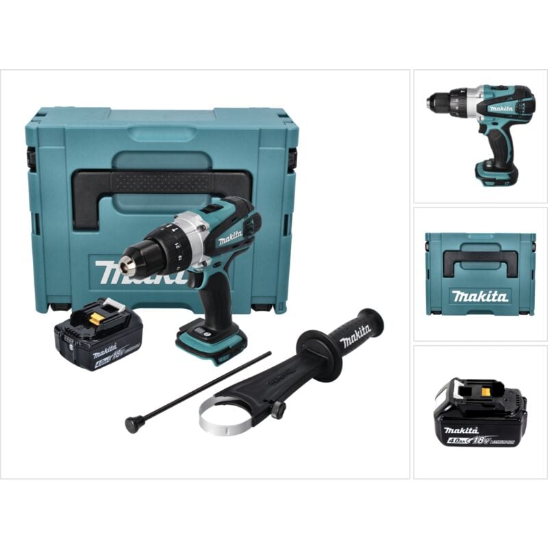 Makita DHP 458 M1J Perceuse-visseuse à percussion sans fil 18 V 91 Nm + 1x batterie 4,0 Ah + Makpac - sans chargeur