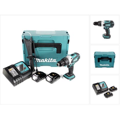 Makita DHP 458 RAJ Perceuse-visseuse à percussion sans fil 18 V 91 Nm + 2x batterie 2,0 Ah + chargeur + Makpac
