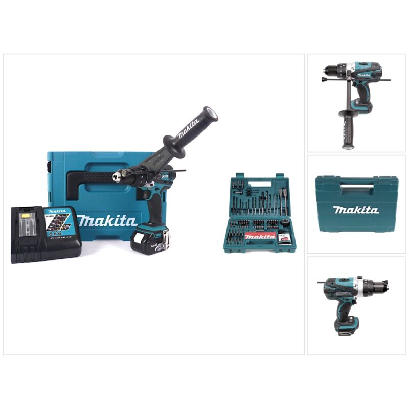 Image of Makita - dhp 458 RF1J Trapano avvitatore ad impulsi 18V 91Nm a batteria in valigetta Makpac + 1x Batteria 3,0 Ah + Caricabatterie DC 18 rc + Set di