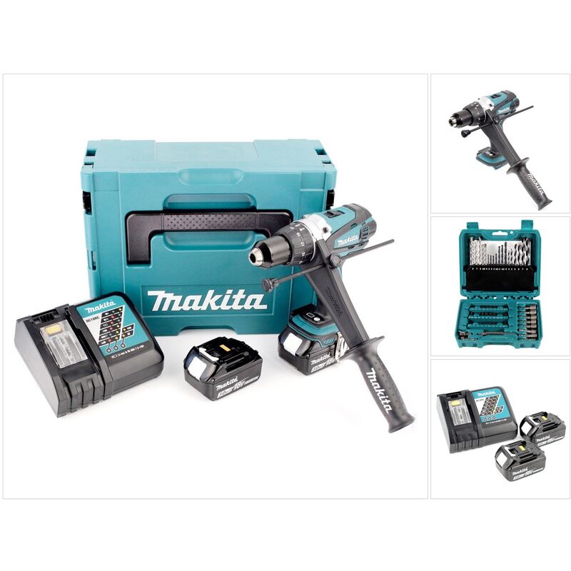 

Makita - DHP 458 RFJ Taladro combinado de impacto inalámbrico 18 V en Makpac 2 + 2x Batería BL 1830 + Cargador DC 18 RC + Juego de accesorios 60