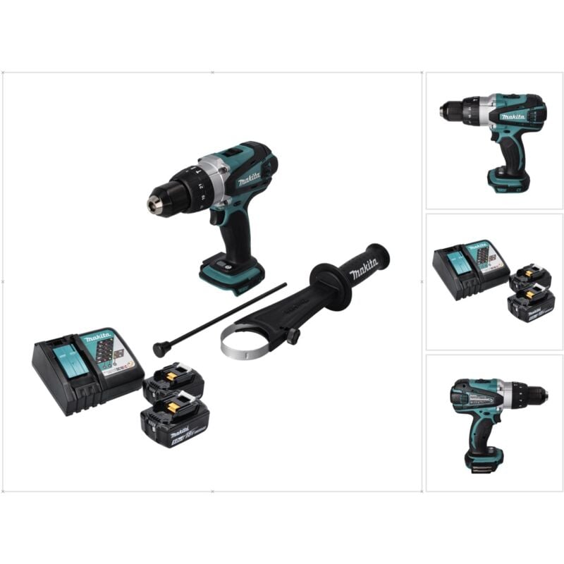 Dhp 458 Rt Perceuse-Visseuse À Percussion Sans Fil 18 V 91 Nm + 2X Batteries 5,0 Ah + Chargeur - Makita