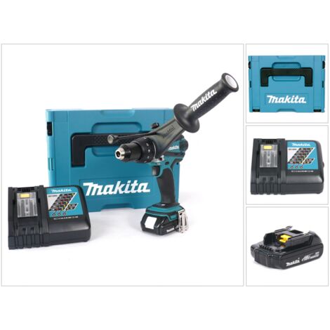 Makita DHP 458 RY1J Perceuse-Visseuse à Percussion Compacte sans fil 18V avec boîtier MAKPAC inclus Batterie BL 1815 N + chargeur DC18RC