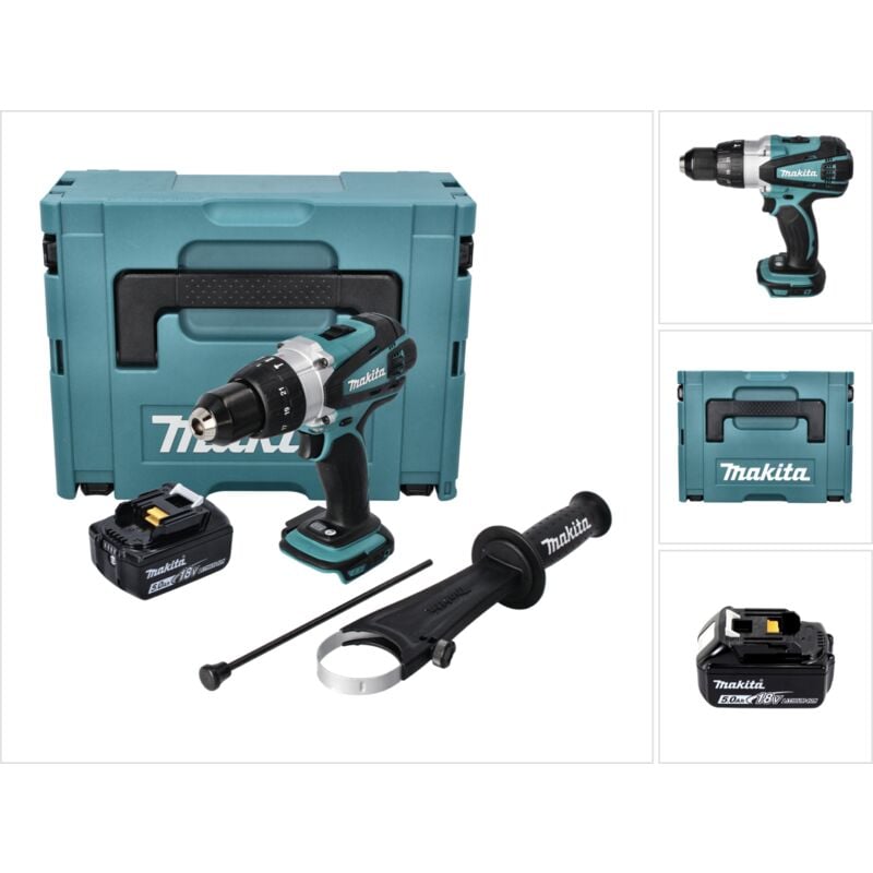 Dhp 458 T1J Perceuse-visseuse à percussion sans fil 18 v 91 Nm + 1x Batterie 5,0 Ah + Makpac - sans chargeur - Makita