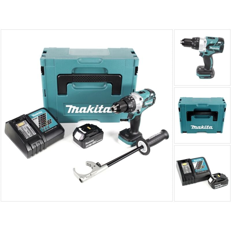 

DHP 481 RT1J Taladro combinado a batería 18V en Makpac 2 + 1x Baterías BL 1850 5,0 Ah + Cargador DC 18 RC - Makita