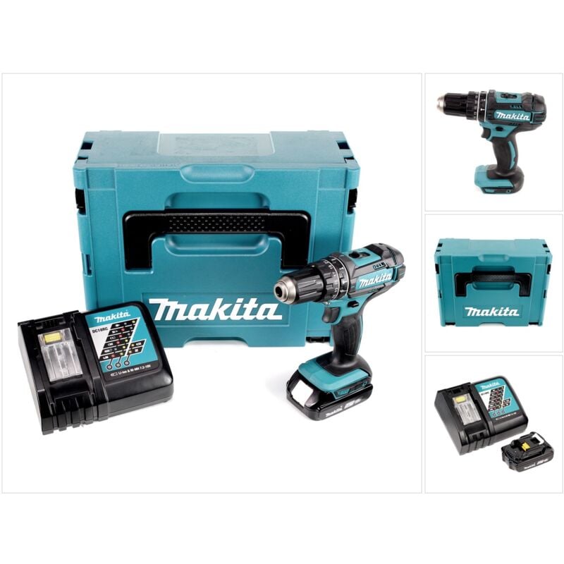 

Makita DHP 482 RA1J Taladro combinado de impacto inalámbrico 18 V en maletín Makpac 2 + 1x Batería BL 1820 + Cargador DC 18C