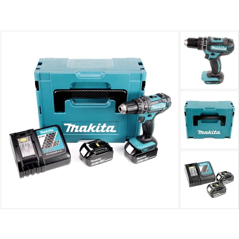 Dhp 482 rfj Perceuse-visseuse à percussion sans fil 18V 62Nm + 2x batteries 3,0Ah + chargeur en Makpac - Makita