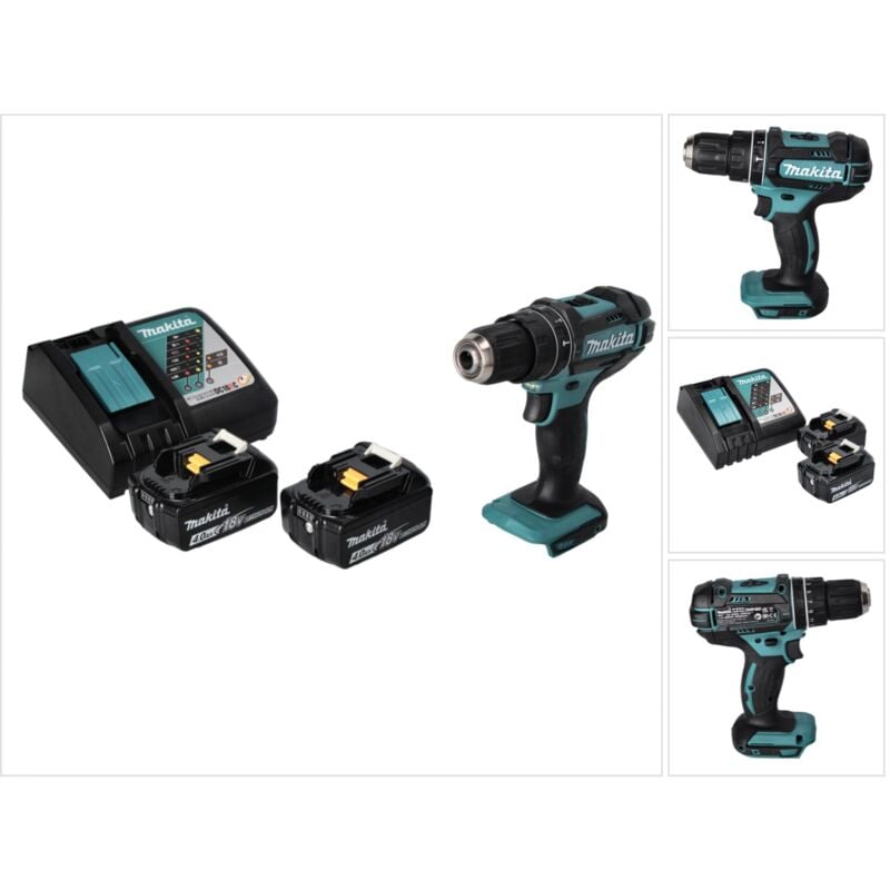Dhp 482 rm Perceuse-visseuse à percussion sans fil 18 v 62 Nm + 2x batterie 4,0 Ah + chargeur - Makita