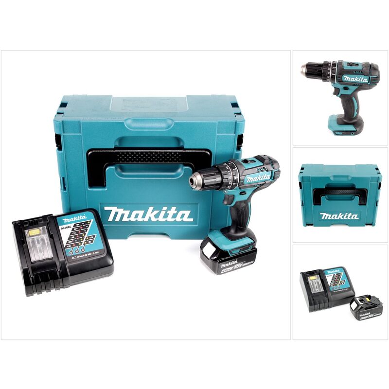 Trapano a percussione a batteria Makita dhp 482 RM1J 18V 62Nm in Makpac + 1x batteria 4.0 Ah + caricabatterie