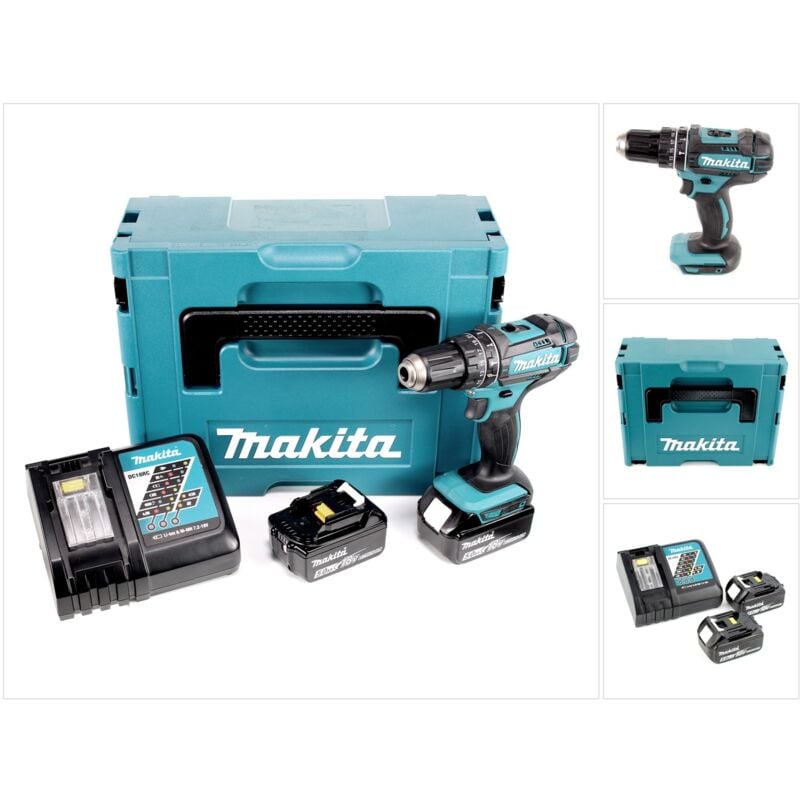 Dhp 482 rtj Perceuse-visseuse à percussion sans fil 18V 62Nm en Makpac + 2x 5,0 Ah batterie + chargeur - Makita