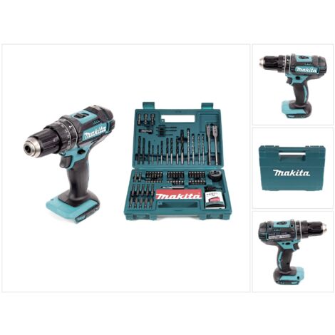 Makita DHP 482 Z Trapano avvitatore a percussione a batteria 18 V 62 Nm Solo + set di punte e inserti Makita 100 pezzi