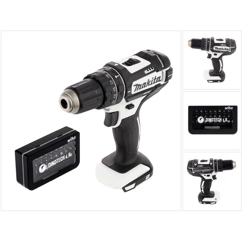 

Makita DHP 482 ZW Taladro combinado de impacto inalámbrico 18 V Color blanco + Juego de puntas Wiha 31 piezas Dinotech Edition