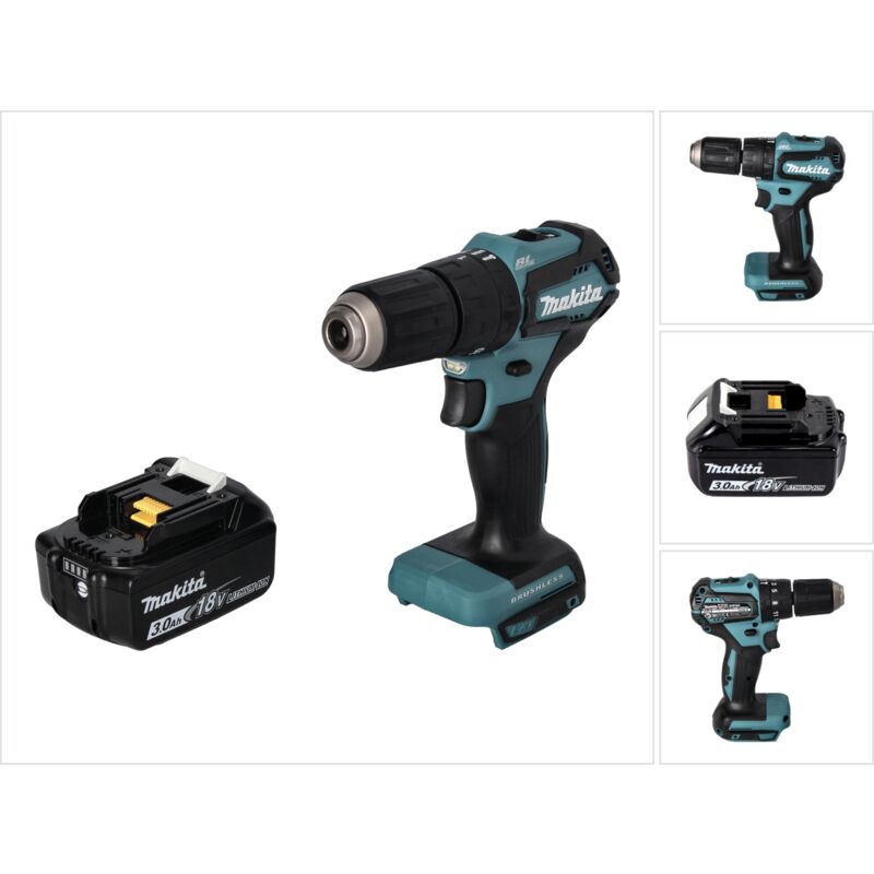 Dhp 483 F1 Perceuse-visseuse à percussion sans fil 18 v 40 Nm Brushless + 1x Batterie 3,0 Ah - sans chargeur - Makita