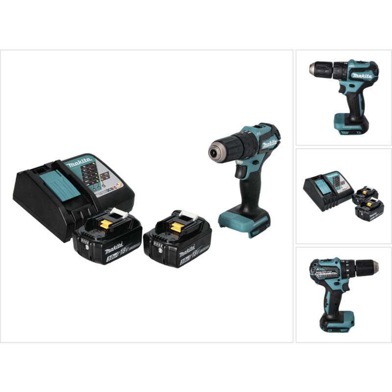 Dhp 483 rf Perceuse-visseuse à percussion sans fil 18 v 40 Nm Brushless + 2x Batteries 3,0 Ah + Chargeur - Makita