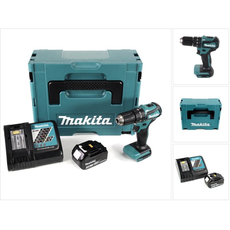 

Makita - DHP 483 RF1J Taladro percutor a batería 18 V en maletín Makpac 2 + 1x Batería BL 1830 + Cargador DC 18 RC