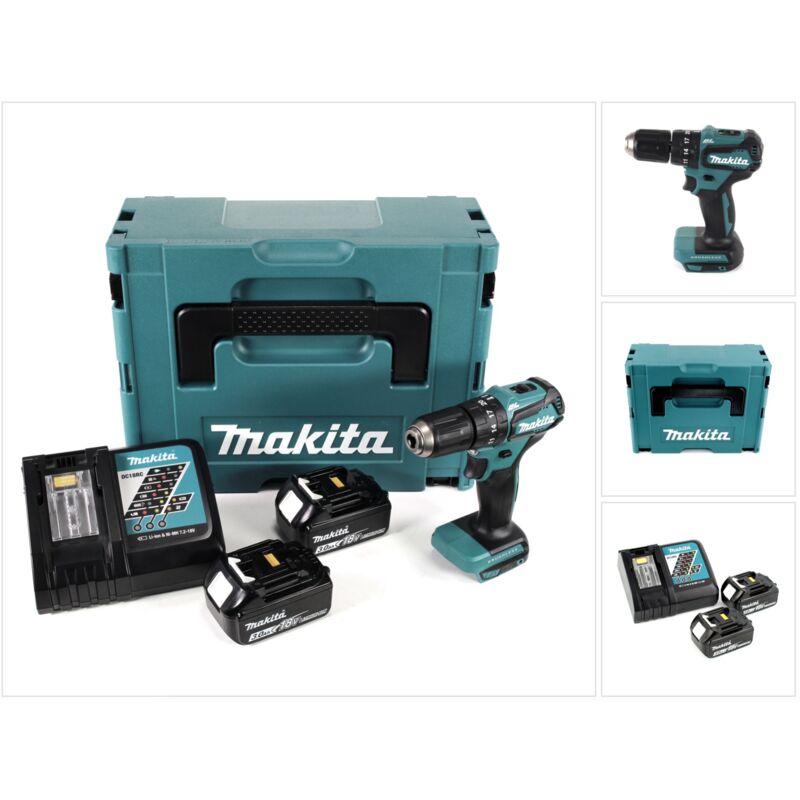 

Makita - DHP 483 RFJ Taladro percutor a batería 18 V en maletín Makpac 2 + 2x Batería BL 1830 + Cargador DC 18 RC