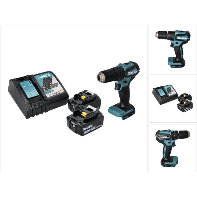 Dhp 483 rt Perceuse-visseuse à percussion sans fil 18 v 40 Nm Brushless + 2x Batteries 5,0 Ah + Chargeur - Makita