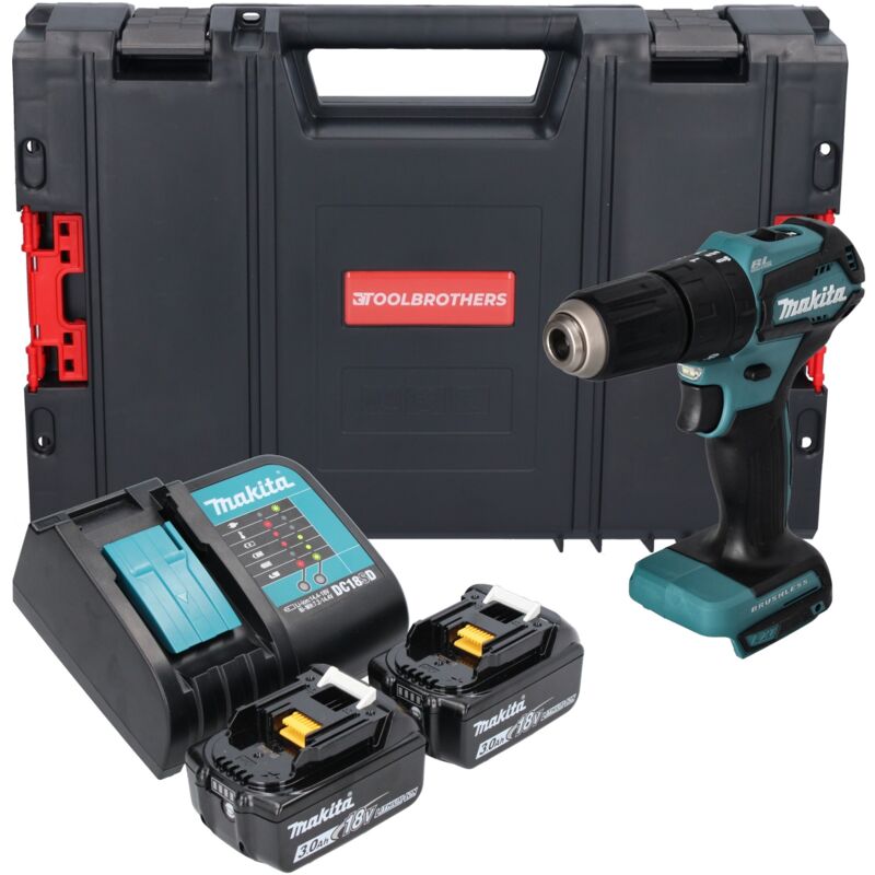 Dhp 483 sfj-r Perceuse-visseuse à percussion sans fil 18V 40Nm + 2x batterie 3,0 Ah + chargeur + rhino - Makita