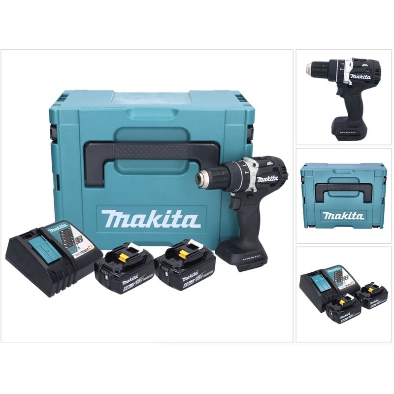 Image of Makita DHP 484 RGJB 18 V 54 Nm trapano avvitatore a percussione a batteria Brushless nero + 2x batteria 6,0 Ah + caricabatterie + Makpac