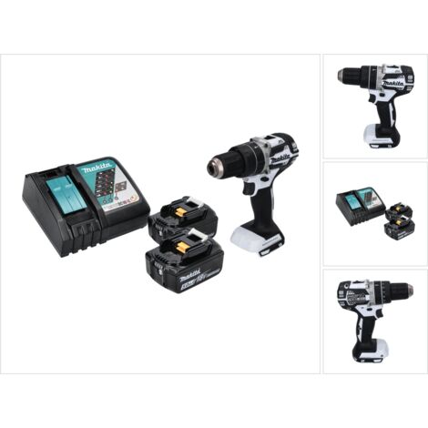 Makita DHP 484 RT W Akku Schlagbohrschrauber 18 V 54 Nm Brushless Weiß + 2x Akku 5,0 Ah + Ladegerät