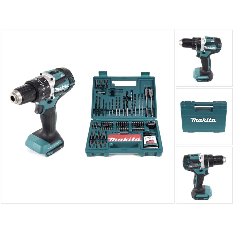 Makita DHP 484 Z 18V Brushless Li Ion Perceuse visseuse à percussion sans fil + 100 pièces de Faises et Trépans pour perceuse Makita B 53811 sans Batterie sans Chargeur