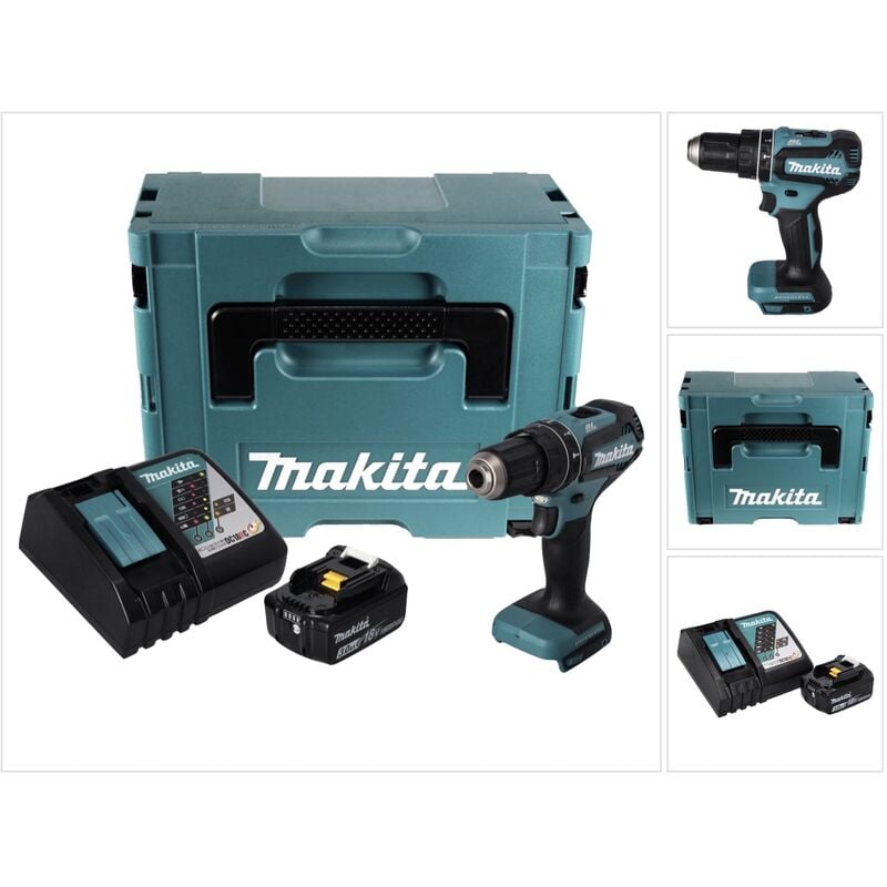 Makita DHP 485 RF1J Perceuse-visseuse à percussion sans fil 18 V 50 Nm Brushless + 1x Batterie 3,0 Ah + Chargeur + Makpac
