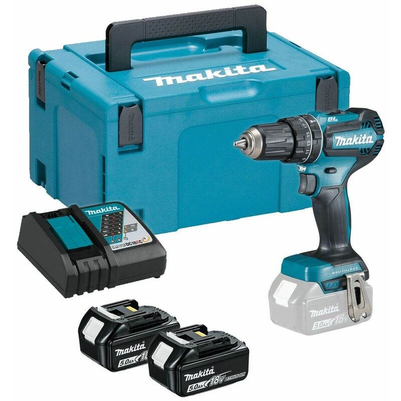 

Makita DHP485RTJ 18V Litio-Ion Juego de taladro y atornillador de impacto (2x baterías de 5.0Ah) en Makpac - sin escobillas