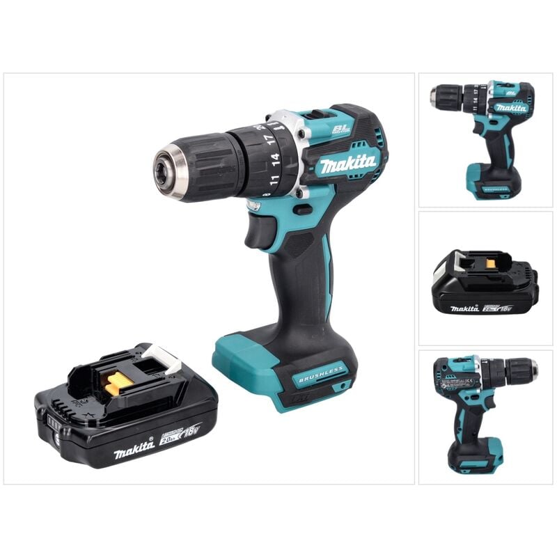 Makita DHP 487 A1 Perceuse-visseuse à percussion sans fil 18 V 40 Nm Brushless + 1x Batterie 2,0 Ah - sans chargeur