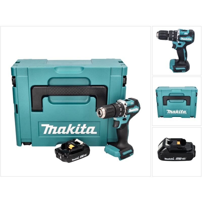 Dhp 487 A1J Perceuse-visseuse à percussion sans fil 18 v 40 Nm brushless + 1x Batterie 2,0 Ah + Makpac - sans chargeur - Makita