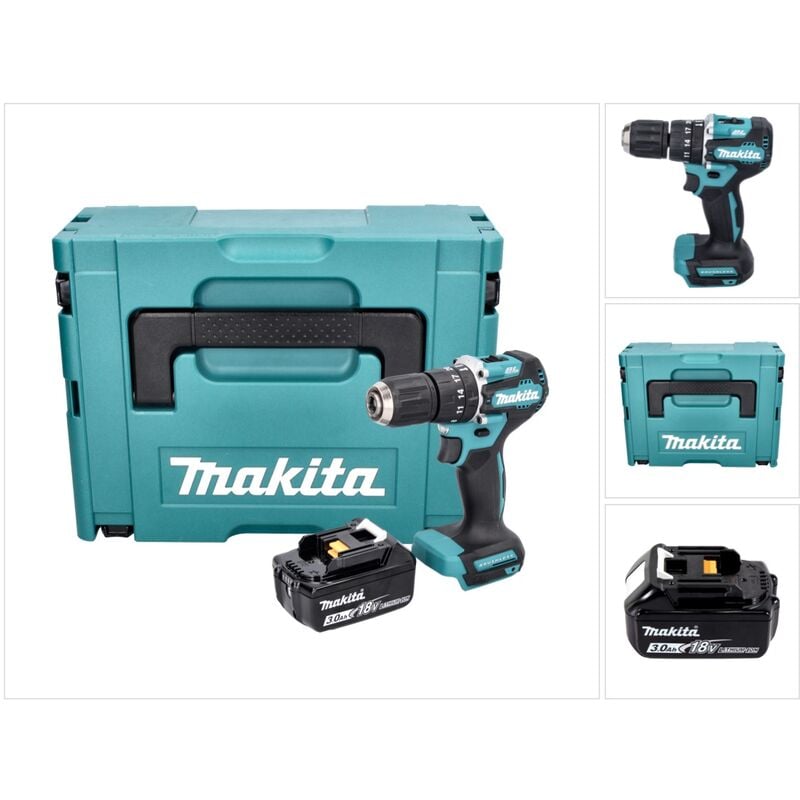Dhp 487 F1J Perceuse-visseuse à percussion sans fil 18 v 40 Nm Brushless + 1x Batterie 3,0 Ah + Makpac - sans chargeur - Makita