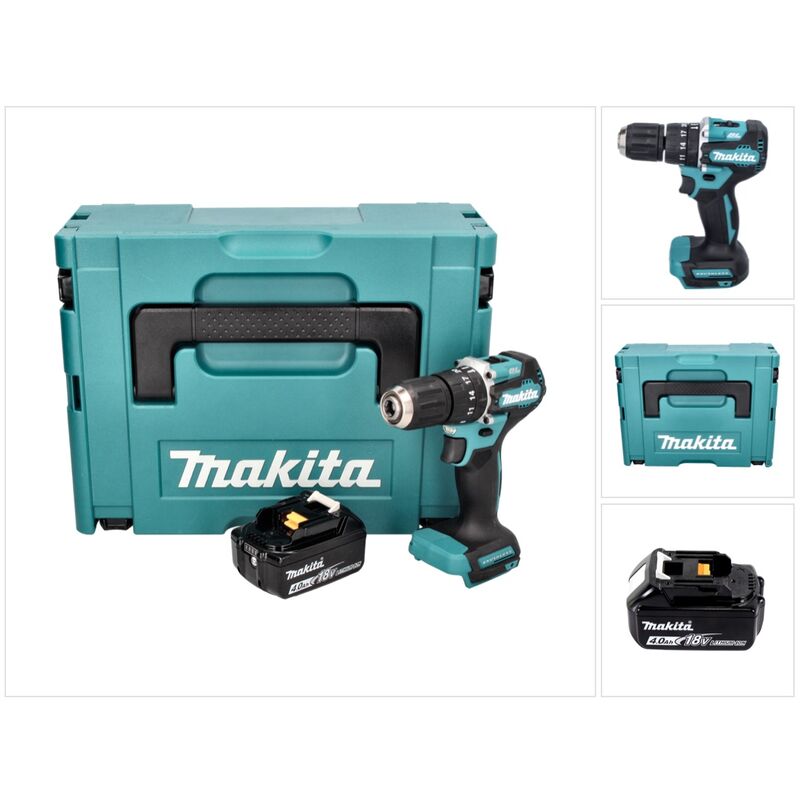 Dhp 487 M1J Perceuse-visseuse à percussion sans fil 18 v 40 Nm Brushless + 1x batterie 4,0 Ah + Makpac - sans chargeur - Makita