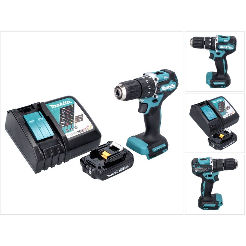 Dhp 487 RA1 Perceuse-visseuse à percussion sans fil 18 v 40 Nm Brushless + 1x Batterie 2,0 Ah + Chargeur - Makita