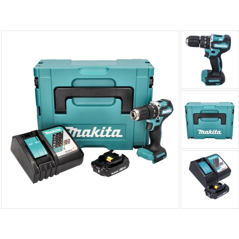 Dhp 487 RA1J Perceuse-visseuse à percussion sans fil 18 v 40 Nm Brushless + 1x Batterie 2,0 Ah + Chargeur + Makpac - Makita