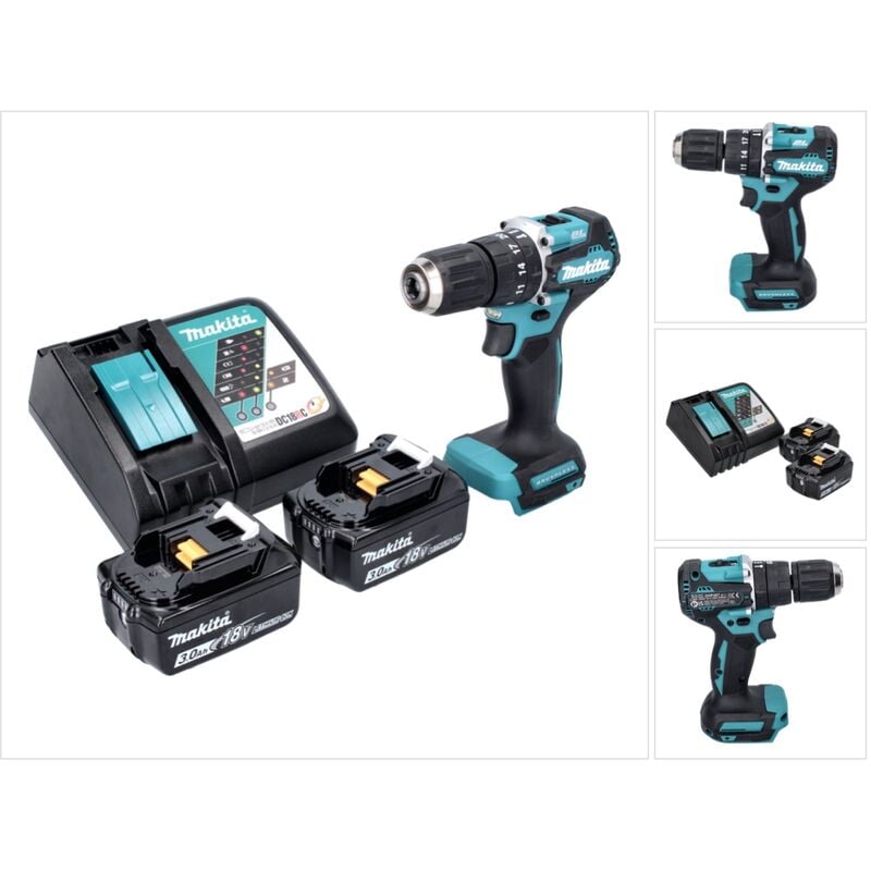 Dhp 487 rf Perceuse-visseuse à percussion sans fil 18 v 40 Nm Brushless + 2x Batteries 3,0 Ah + Chargeur - Makita