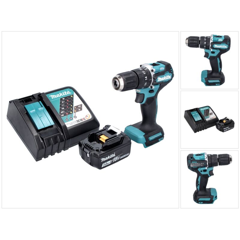 Dhp 487 RF1 Perceuse-visseuse à percussion sans fil 18 v 40 Nm Brushless + 1x Batterie 3,0 Ah + Chargeur - Makita