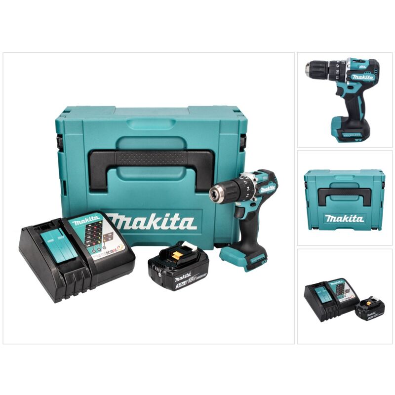 Makita DHP 487 RF1J Perceuse-visseuse à percussion sans fil 18 V 40 Nm Brushless + 1x Batterie 3,0 Ah + Chargeur + Makpac