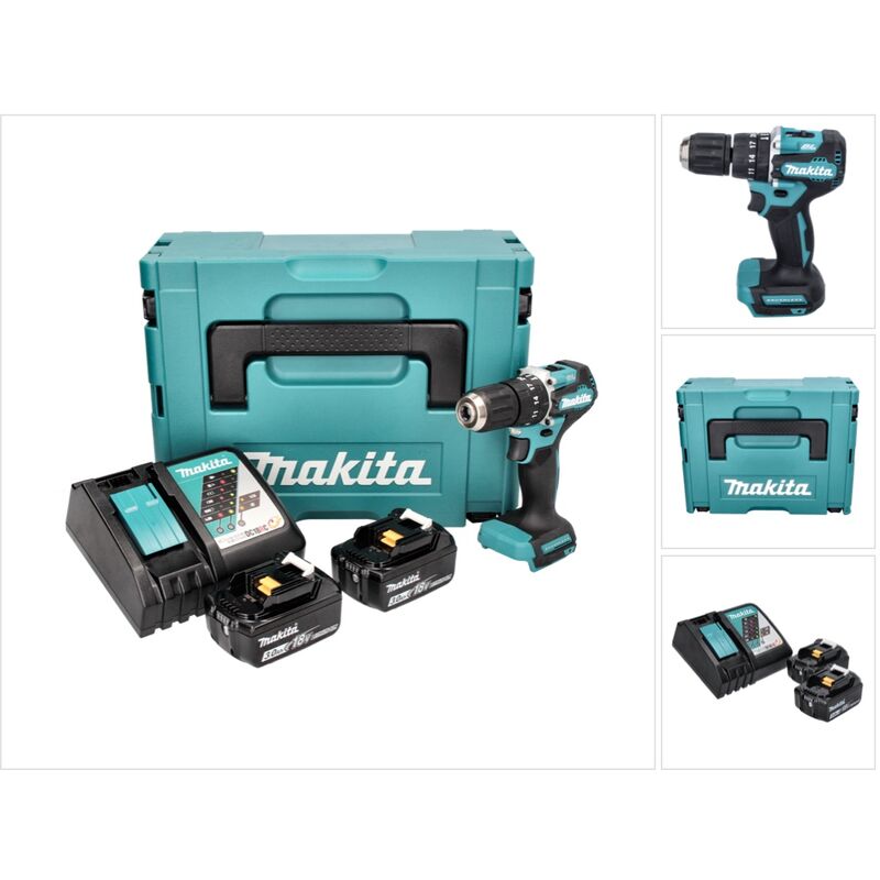 Dhp 487 rfj Perceuse-visseuse à percussion sans fil 18 v 40 Nm Brushless + 2x Batteries 3,0 Ah + Chargeur + Makpac - Makita