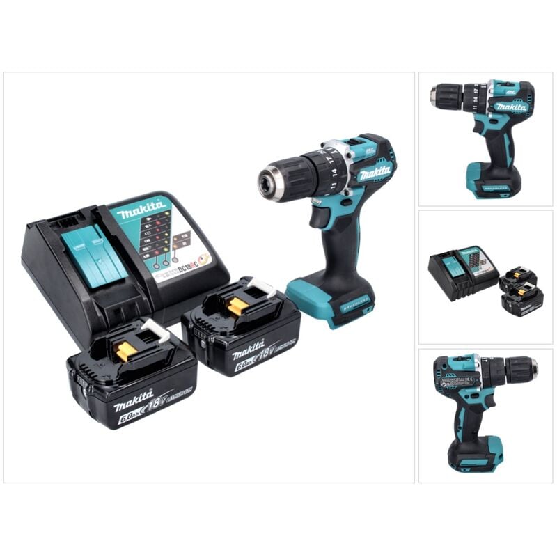 Dhp 487 rg Perceuse-visseuse à percussion sans fil 18 v 40 Nm Brushless + 2x Batteries 6,0 Ah + Chargeur - Makita