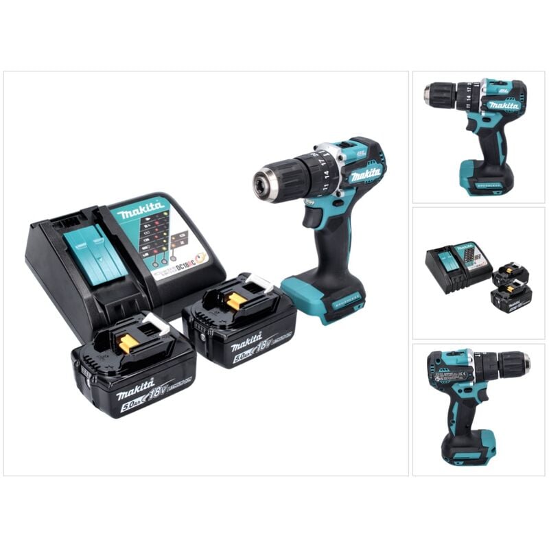 Dhp 487 rt Perceuse-visseuse à percussion sans fil 18 v 40 Nm Brushless + 2x Batteries 5,0 Ah + Chargeur - Makita