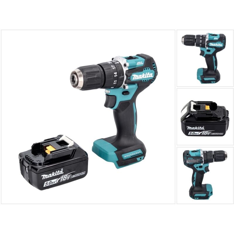 Dhp 487 T1 Perceuse-visseuse à percussion sans fil 18 v 40 Nm Brushless + 1x Batterie 5,0 Ah - sans chargeur - Makita